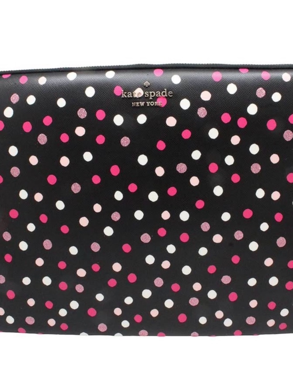 kate spade Black Cosmetic Pouch with Pink and White Polka Dots
